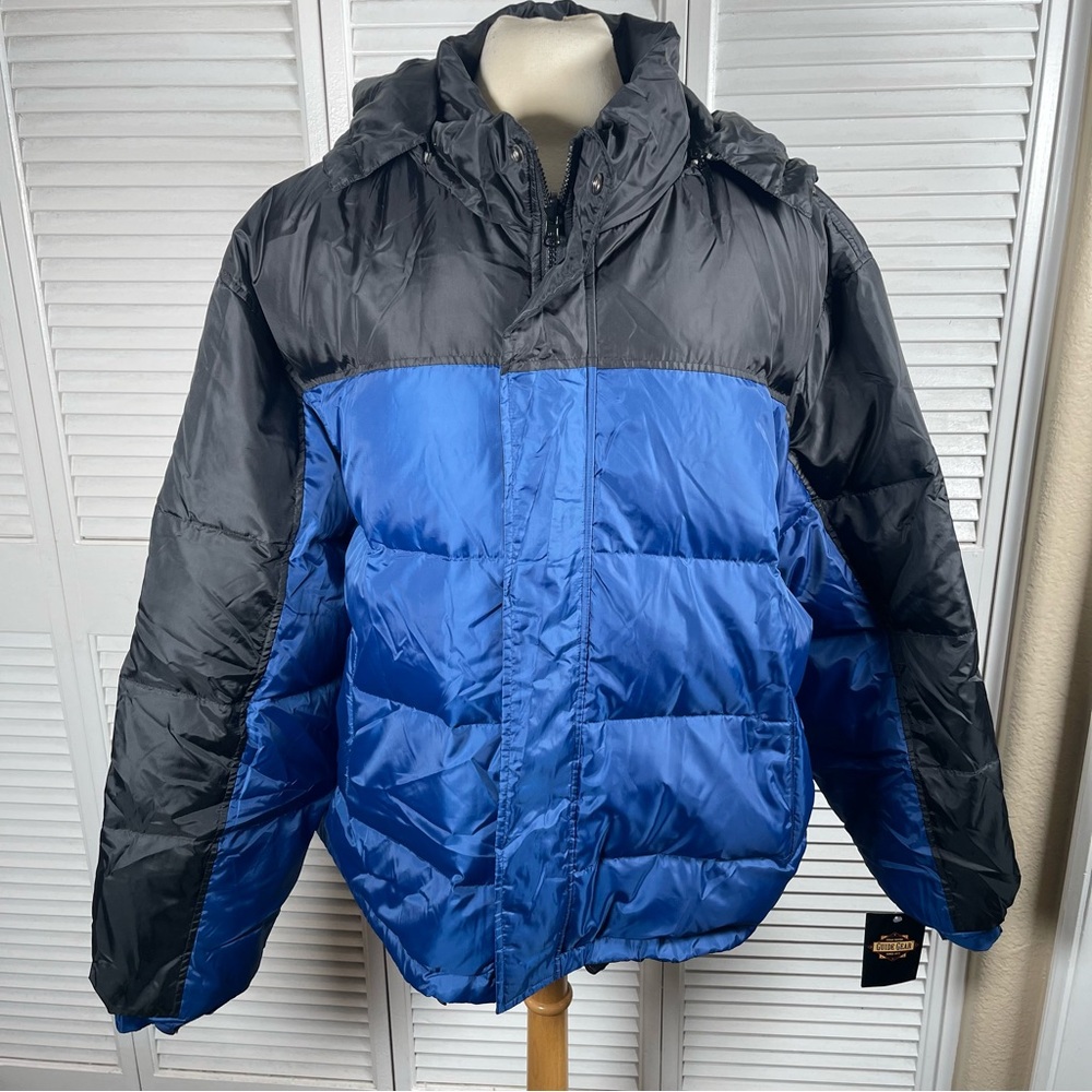 Guide Gear Reversible Down/Feather Puffer Jacket 2XL Black/Blue‎ Hooded NWT